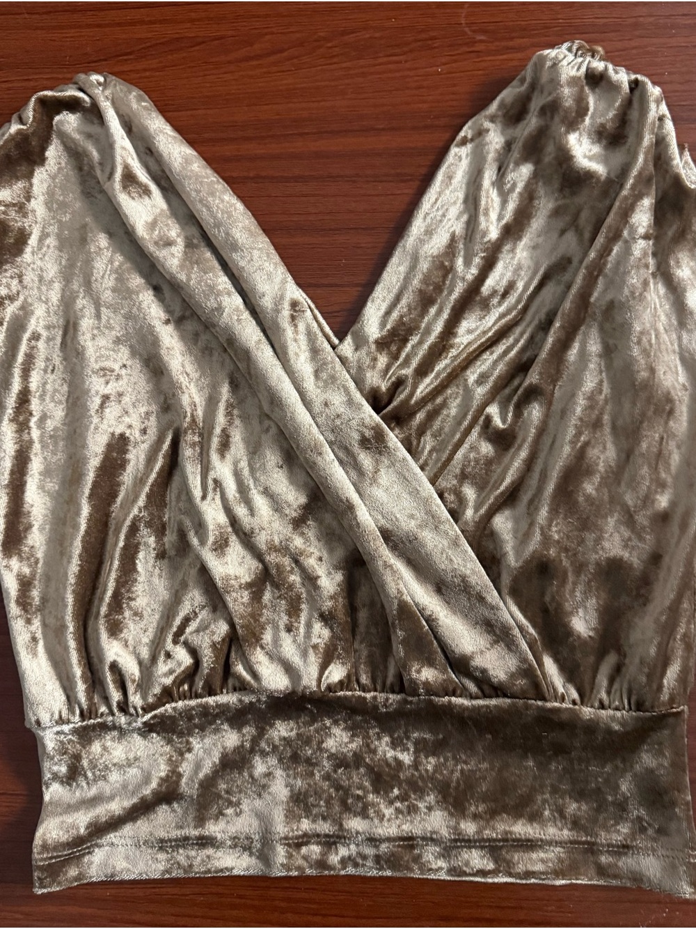 Velvet V-Neck Crop Top in Shimmery Taupe